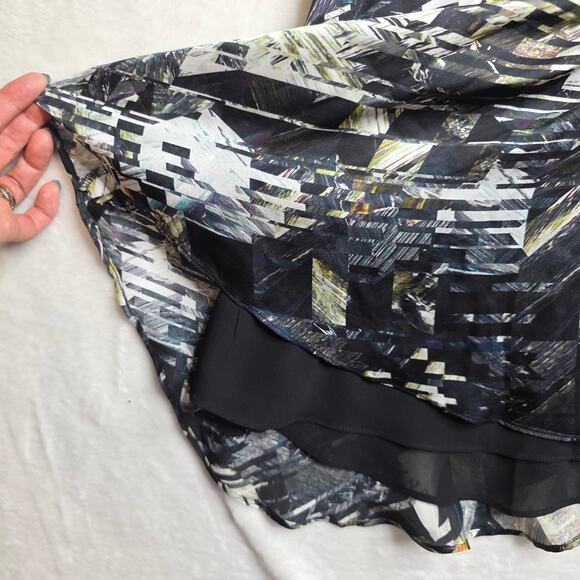 Club Monaco Sz0 100%Silk Geometric Shift SexyUnique Drop waist dress QuietLuxury - Picture 5 of 13